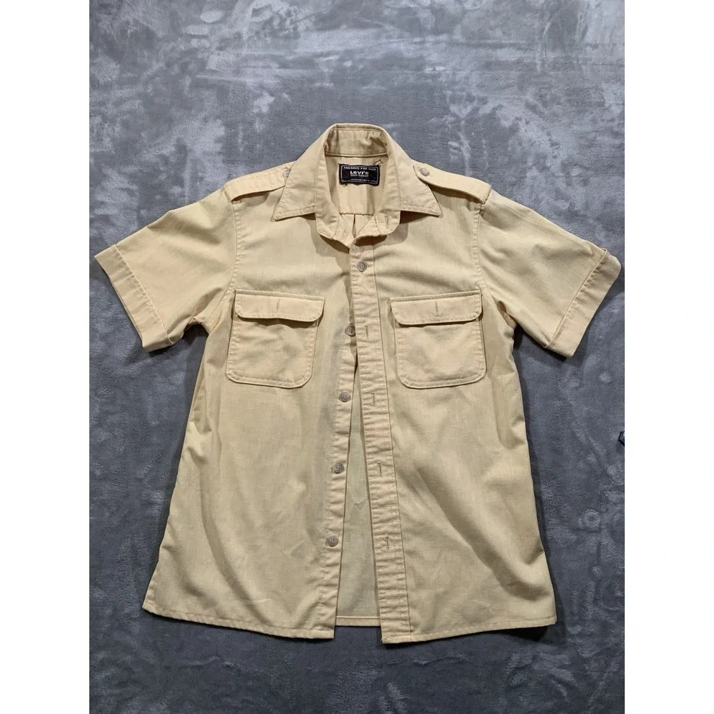 Vintage 70s 80s Levi's Sportswear Safari Utility Shirt Size M Yellow Pockets EUC